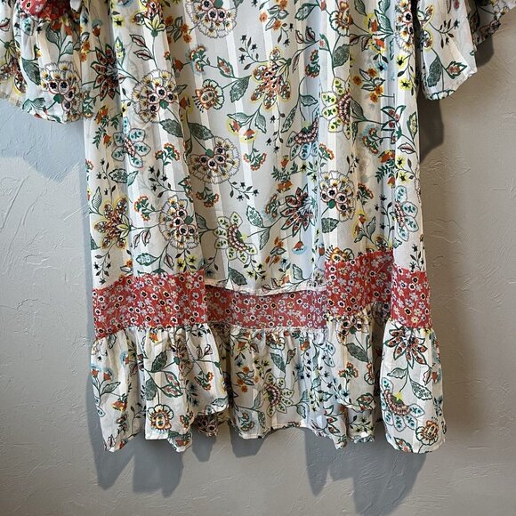 Women's S Cream Floral Open Front Boho Long Kimono Resort swim Coverup Gigio Ruf - Picture 6 of 13